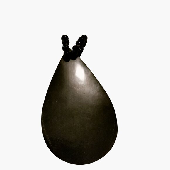 Tear Drop Abalone Shell Pendant Black Beaded Loop Unique Statement Jewelry - Picture 4 of 4